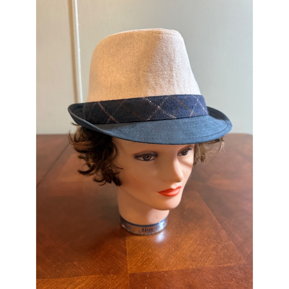Cremieux Collection Mens Gray Navy Plaid Band Fedora Hat Size L/XL